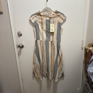 NWT Mata Traders‎ Dress 100% Cotton Pastel Stripes Cottagecore